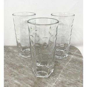Vtg Dimpled Crisa Clear Glasses, Heavy  Bottom Signed Glasses Set Of 3